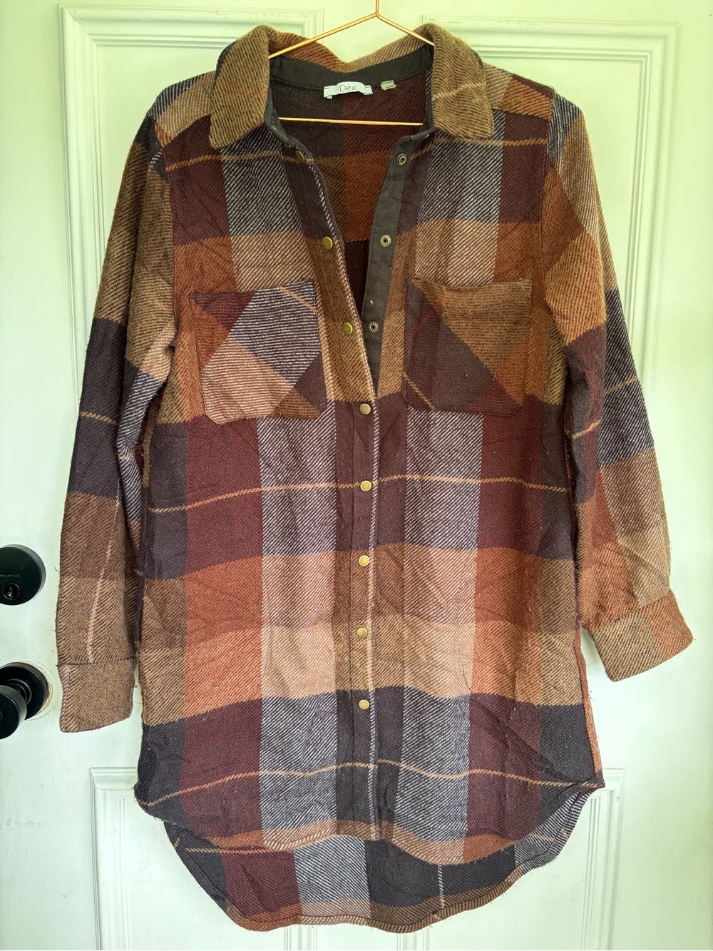Dex Plaid Teddy Shacket in Brown, Rust & Gray